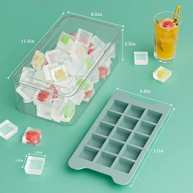 Ice Cube Trays Easy-Release Plastic Flexible Ice Cube Trays with Spill-Resistant Removable Lid