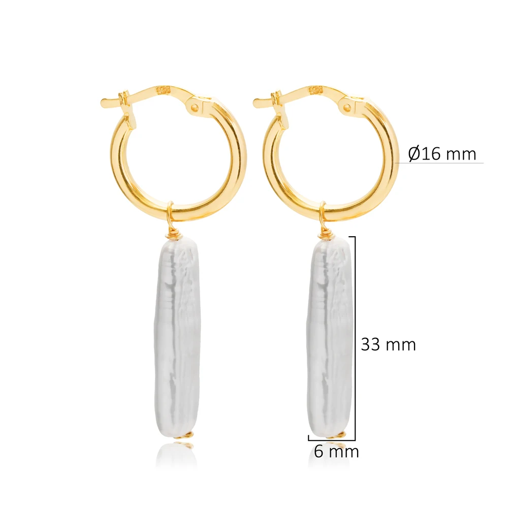 Natural Pearl Design Hoop Dangle Earrings 925 Silver Jewelry Turkish Handcrafted Fine Jewellery