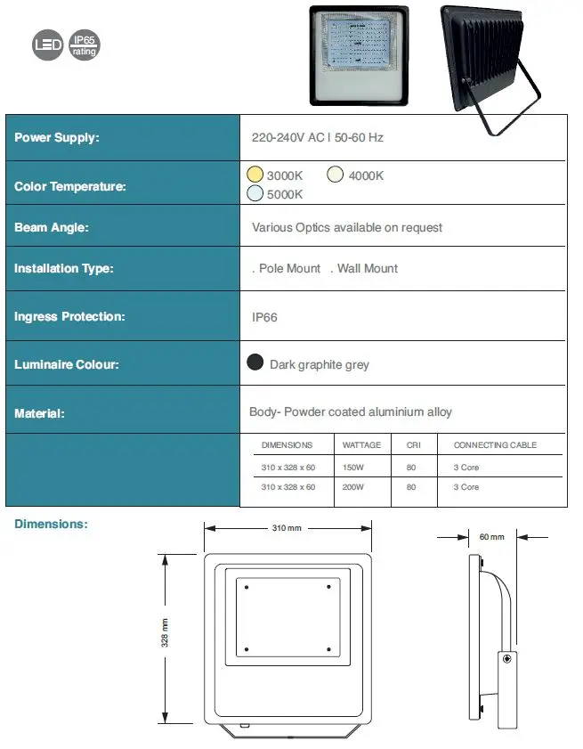 Direct Manufacturers High Power Flood lights IP65 for stadium streets garden outdoor area waterproof 200W good quality packaging