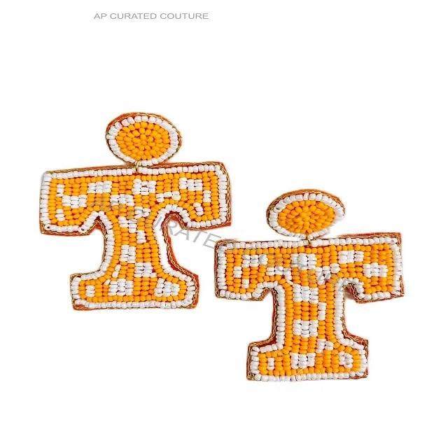 Seed Beaded Designs Earrings Customized With Team Alphabet Earrings Collection For Girls Game Day Team With Beaded Earrings Look