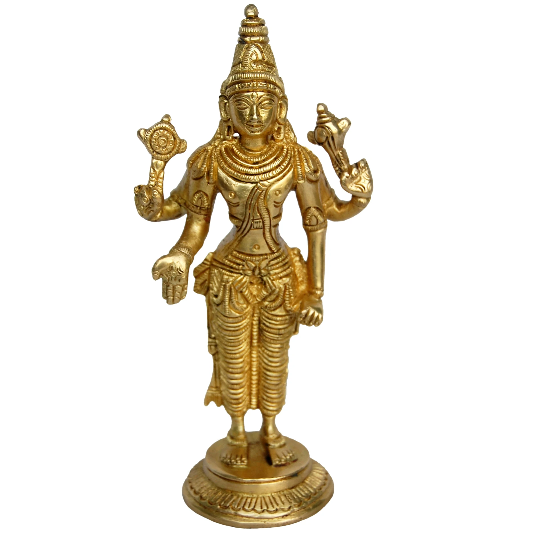 aakrati Lord Vishnu Glorious Idol Made Of For Temple By Decorative Showpiece - 17 cm  (Brass, Yellow)