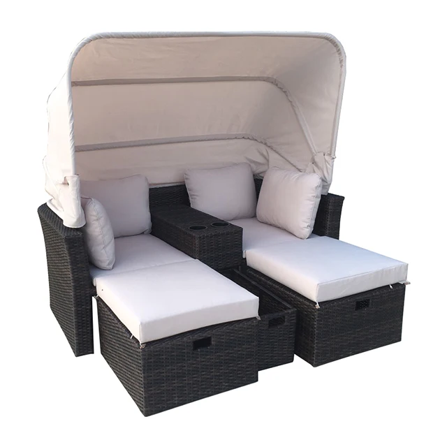 SUNBATHE BED Waterproof Cushion Metal Rattan Wicker Furniture garden sofa day bed high quality made in Vietnam