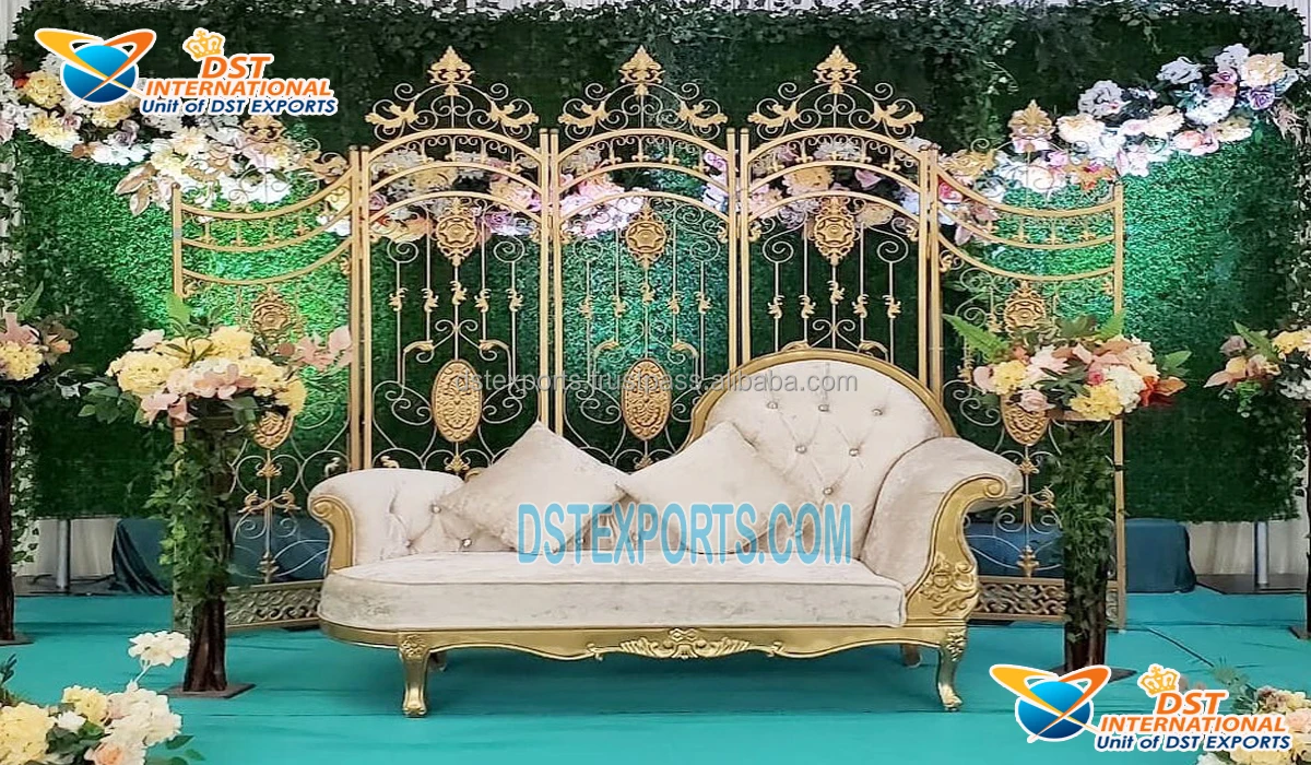 Golden Metal Floral Gate Frame Decoration Wrought Iron Gate Frame For Wedding Decoration Wholesale Wedding  Metal Gate Decor