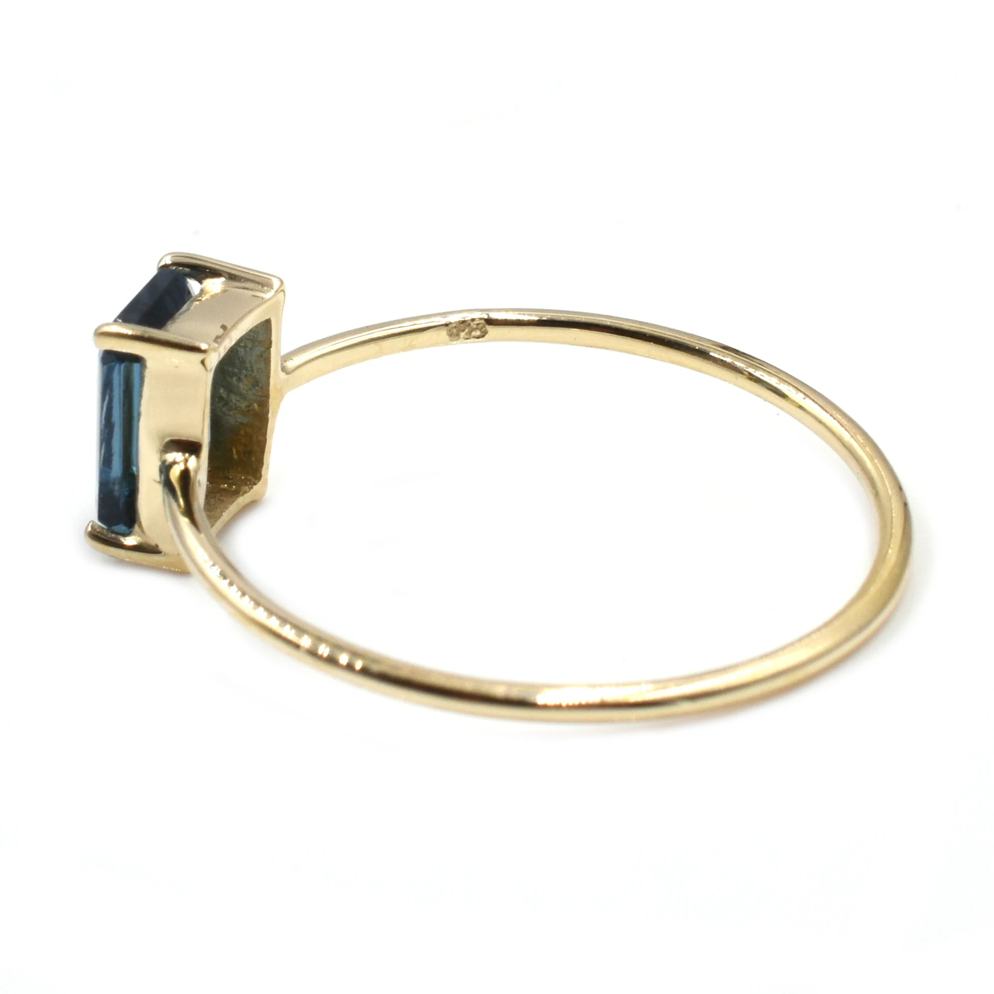London Blue Topaz Emerald Shape Sterling Silver 1 Micron Gold Plated Ring