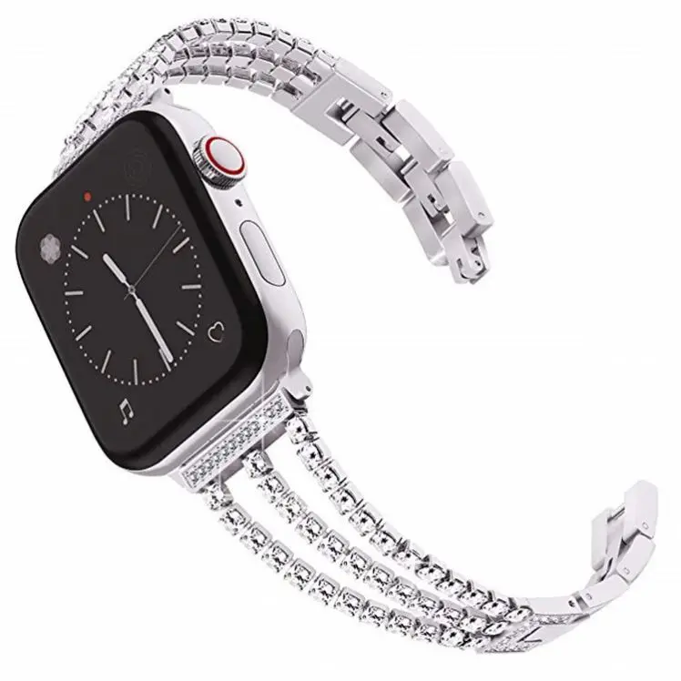 Luxury Bling Diamond Triple Stainless Steel Watch Band for Apple Watch 6 5 4 3 Women Girl High Quality Watch Bands