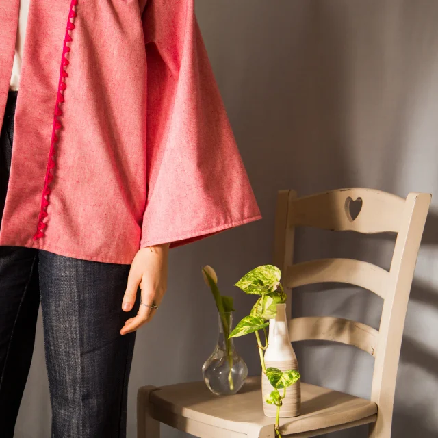 Linen Kimono Handcrafted pink for women with handmade embroidery made in Italy italian design sustainable Summer and Spring