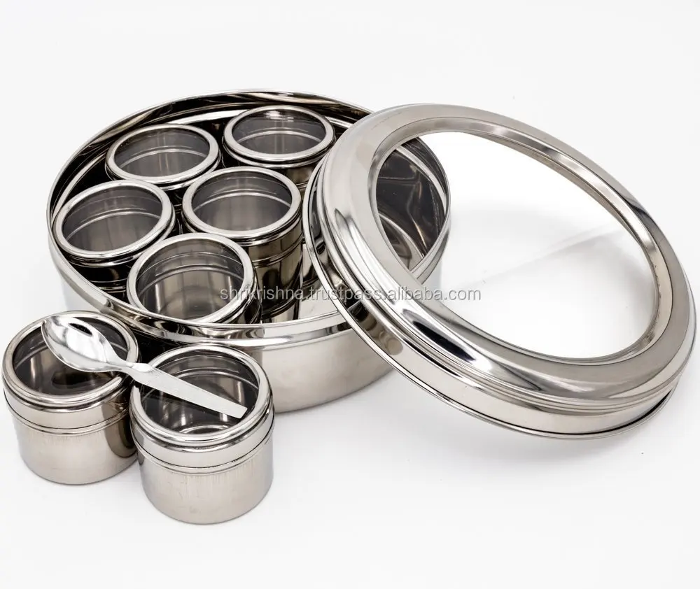 New Factory Arrival High Quality Stainless Steel Spice Box Masala Box With 9 Bowls And SS Cover Plate