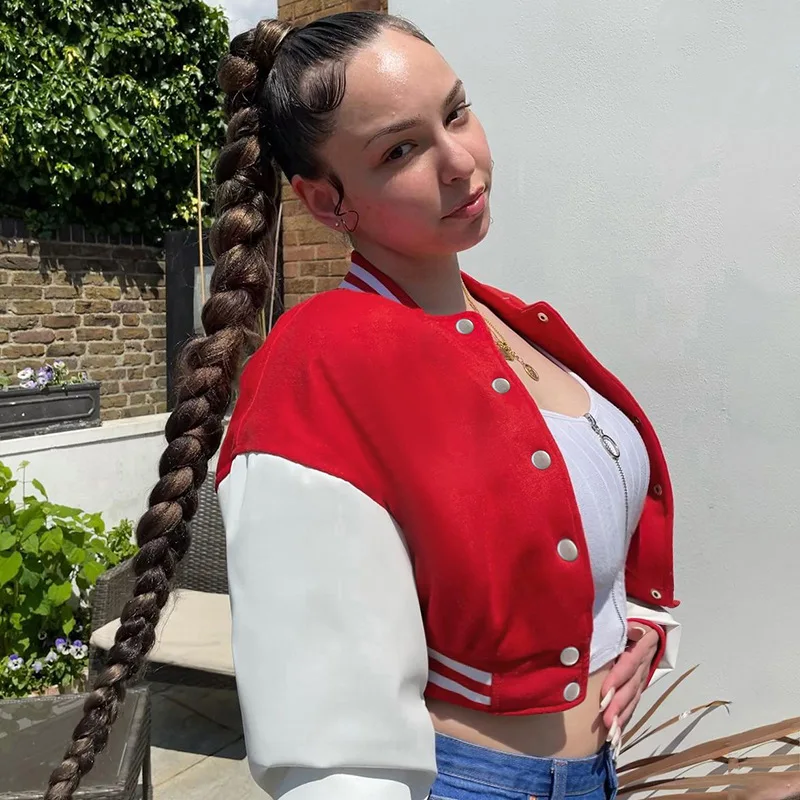 2023 Autumn Cropped Bomber Jacket Women Vintage Korean Fashion Oversize Kpop Chic Streetwear Style Baseball Short Jacket