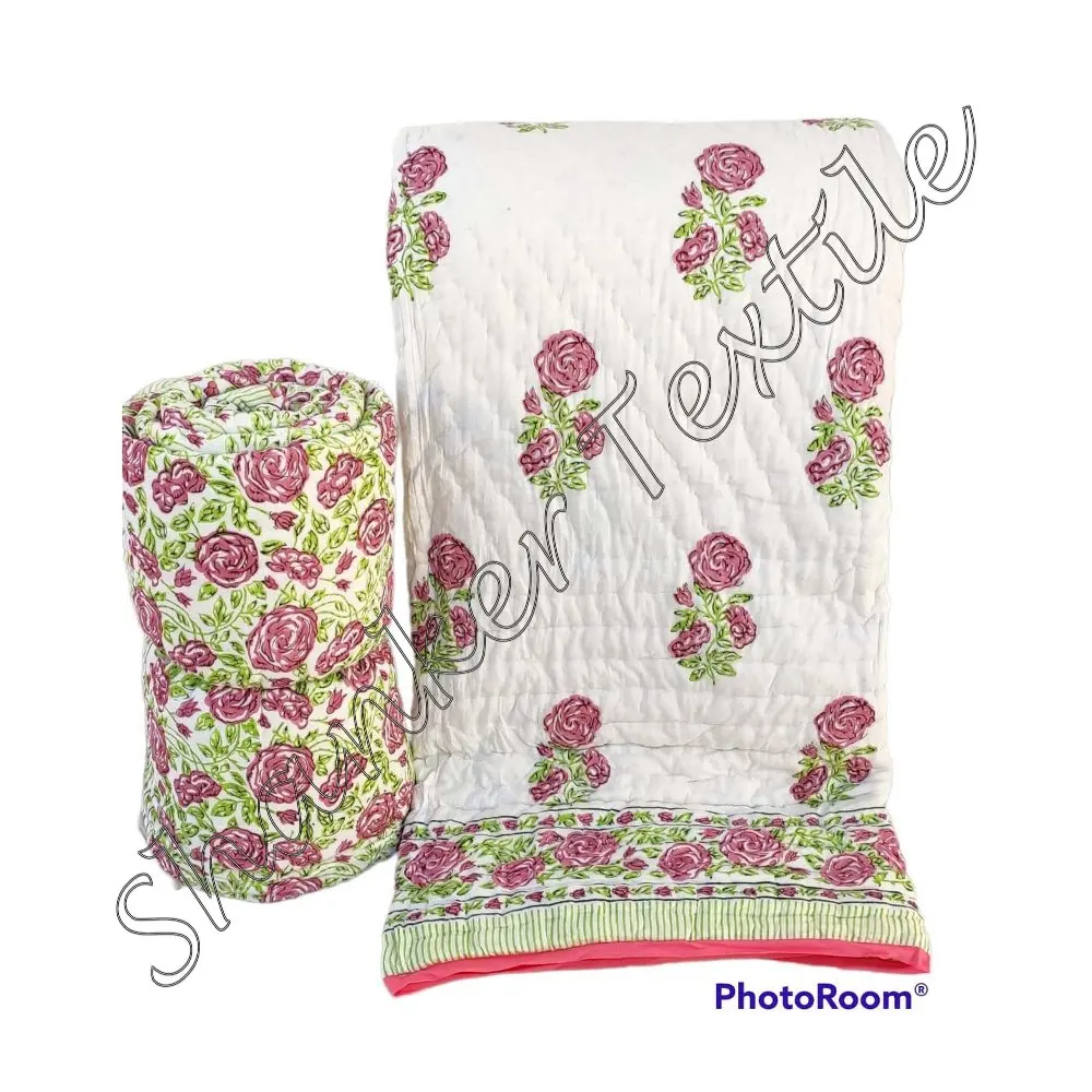Latest Bedspread Blanket Indian Cotton Floral Print Jaipuri Decor Rajai Queen Coverlet Ethnic Indian Bed Spread Home Decor Throw