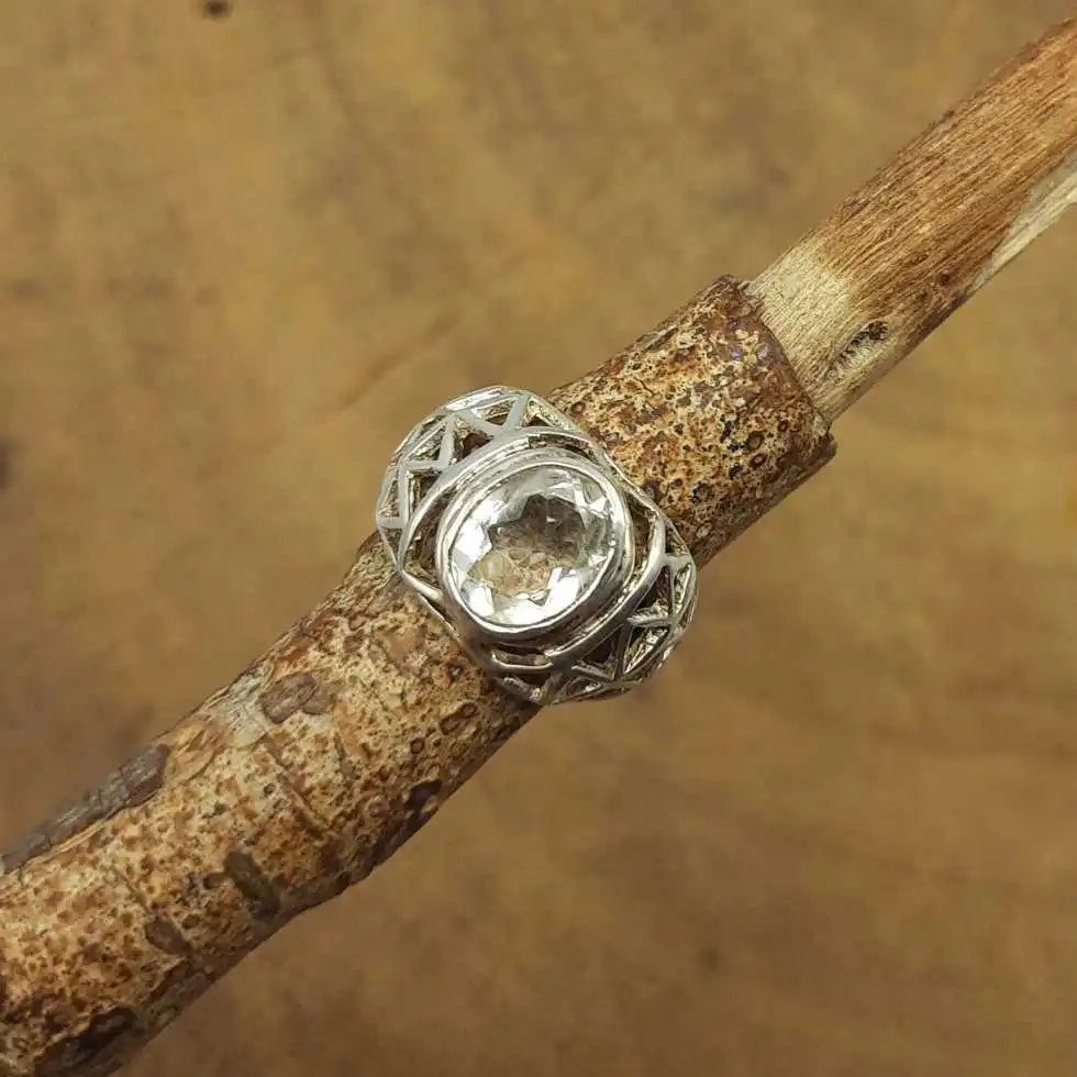 Crystal Quartz Faceted Stone Handmade Ring Elegant Hot Selling Ring Wholesale Stock From India Modern Silver Engagement Gift