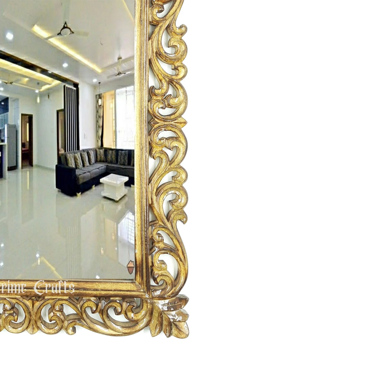 Luxury round Rustic Mirror Handcrafted Wooden with Natural Color Carved Wood by AYAANS CREATIONS Wall AC-5440