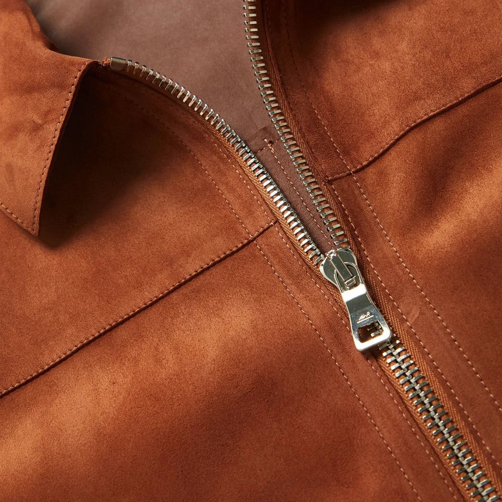 Mens Real Suede Leather Bomber College Jacket Classic Retro Vintage Sheepskin Brown leather jacket fur jacket