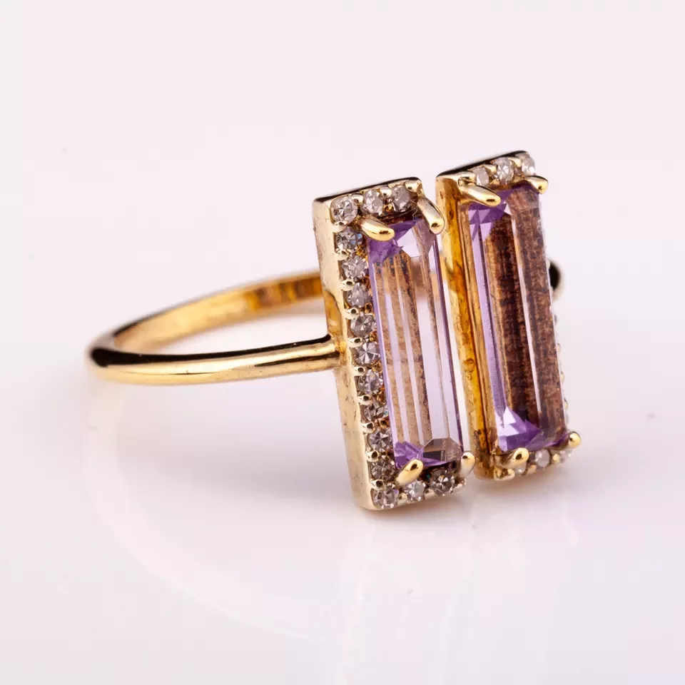 14K gold plated silver 925 adjustable fine jewelry rings with natural amethyst high quality factory price fine jewelry rings