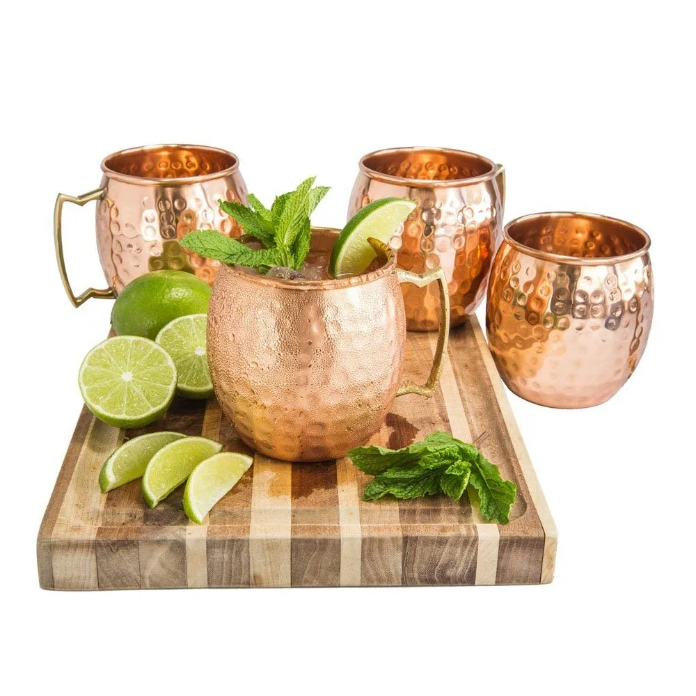 Excellent Quality Moscow Mule Pure Copper Mugs of 2 Pair With Luxury Authentic Brass Handgrip Handle