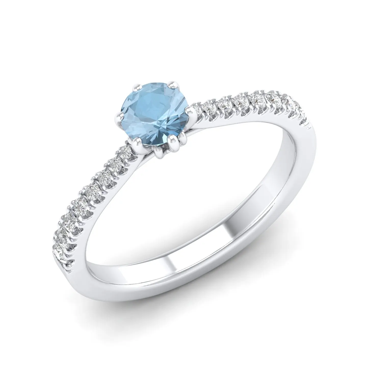 REYES Women OEM ODM 925 Sterling Silver 0.5 Carat Aquamarine Gemstone Rings GRA Certified Moissanite Fine Jewelry for Women