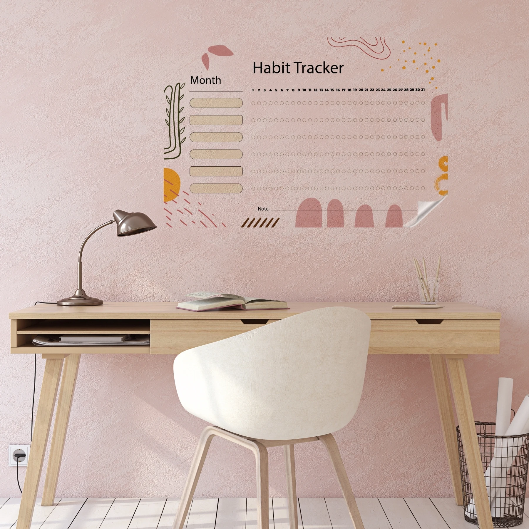 Reusable Monthly Planner Organizer Model-13 Durable Polystyrene Material Dry-Erase Whiteboard Surface Static Electricity Holding