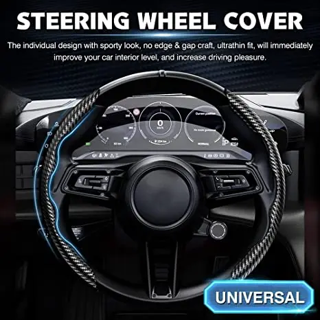 JSZ Carbon Fiber Car Steering Wheel Cover Comfortable Sports Wear-resistant Car Steering Wheel Protective Cover Car Accessories