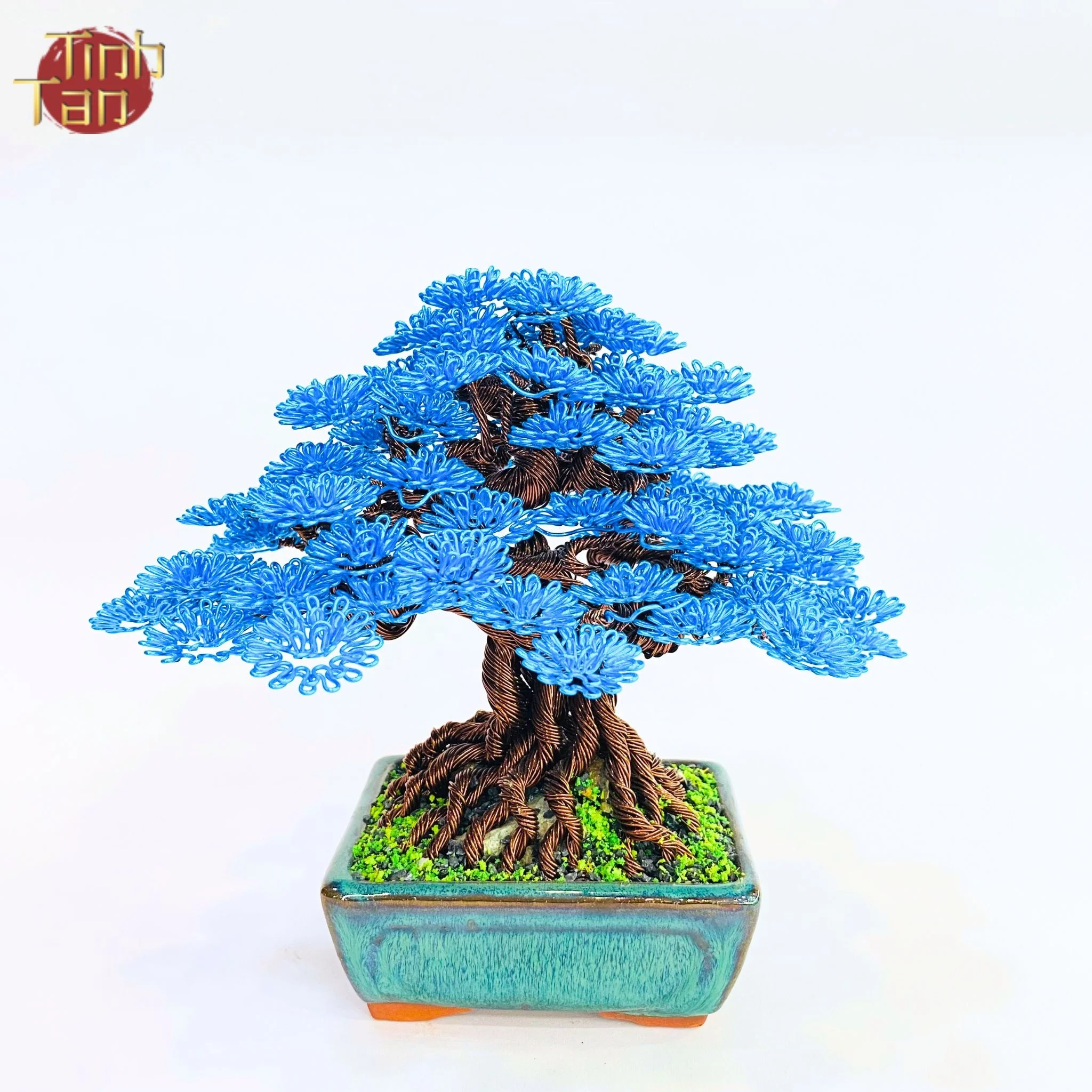 Синий бонсай размер 1 дерево искусственное растение цвет ручной работы для украшения Сделано во Вьетнаме комнатное Счастливое