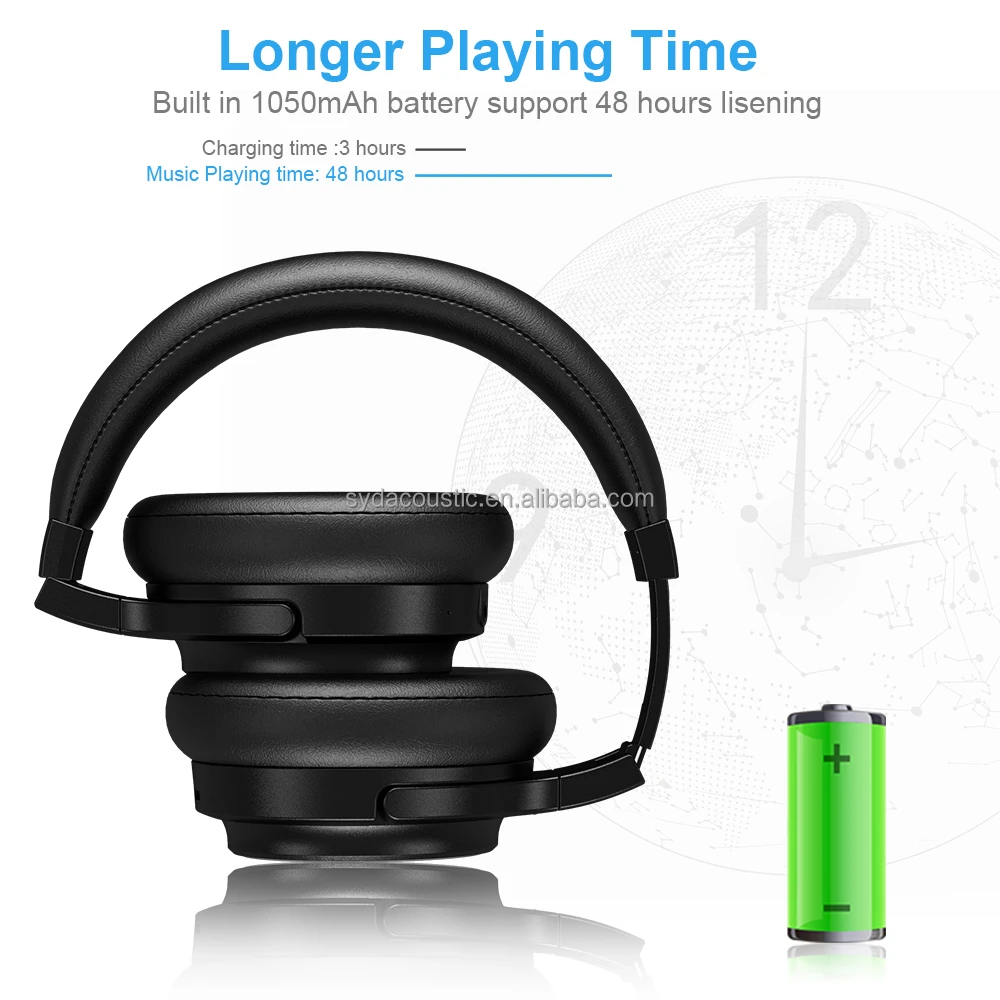 ANC Hybrid Headphones Wireless Headphones Over Ear with Microphone Deep Bass Comfortable Protein Earpads