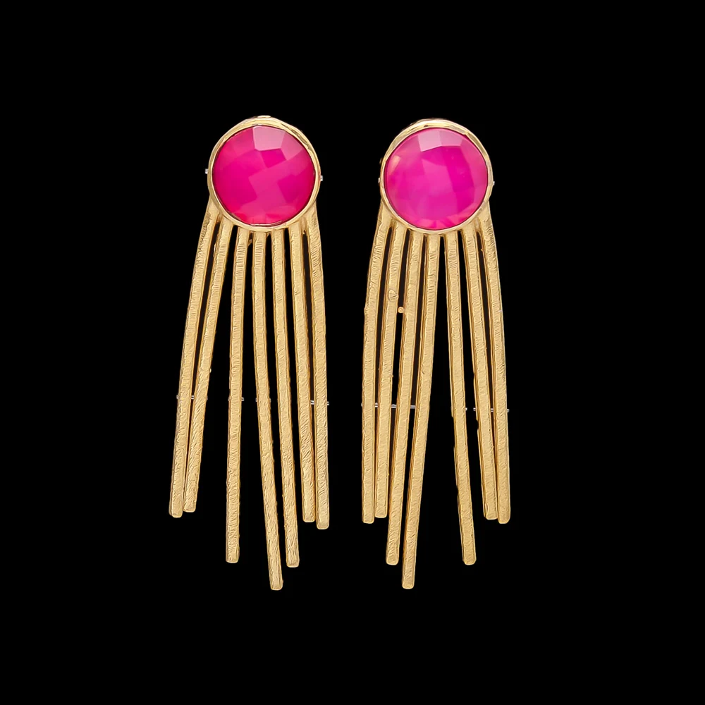 Beautiful Brass Earrings Fuchsia Chalcedony Brass Dangle Earrings