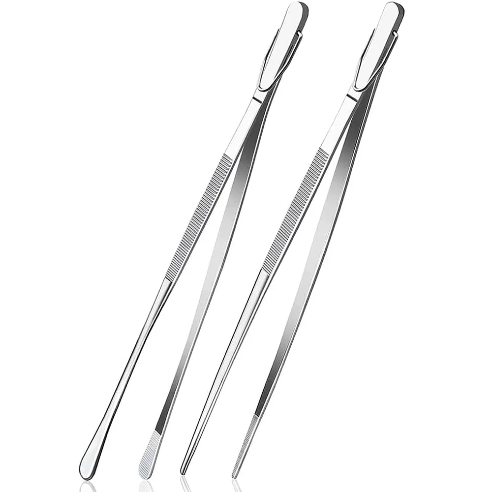 Kitchen Tweezers Stainless Steel Tongs with Precision Serrated Tips for Cooking and Medical 12 Inch