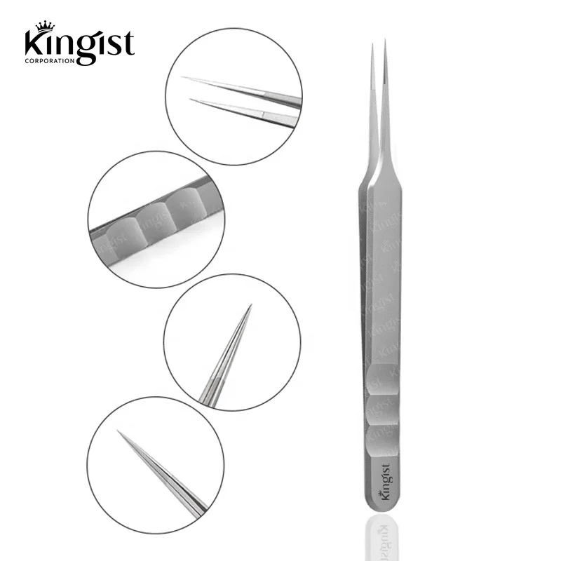 Wholesale Quality Silver Color Makeup Stainless Steel Eyelash Extension Tweezers