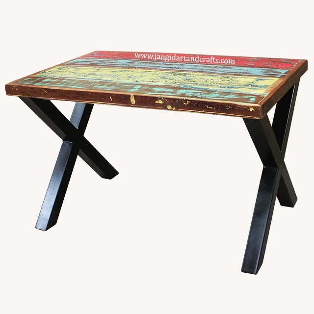 Country style home restaurant dinning room furniture solid wood top metal legs rectangular dinner table industrial dining table