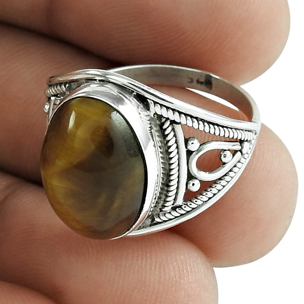 2024 New Low Price Tiger Eye Natural Gemstone Ring 925 Sterling Silver Fashion Jewelry Suitable For Marriage Indian Wholesaler