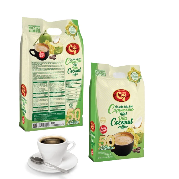 Wholesale Coffee Instant Good Quality Cappuccino 4 In 1 Using With Hot Water Mix Coconut Milk Powder Made In Vietnam Supplier