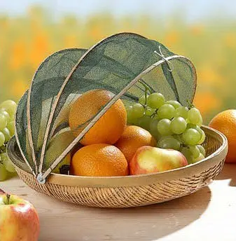 Bamboo Tent Basket Hand Woven Tray Anti Bug Food Fruit Container Mesh Cover Style For Food Cover Anti Fly Meal with Cover