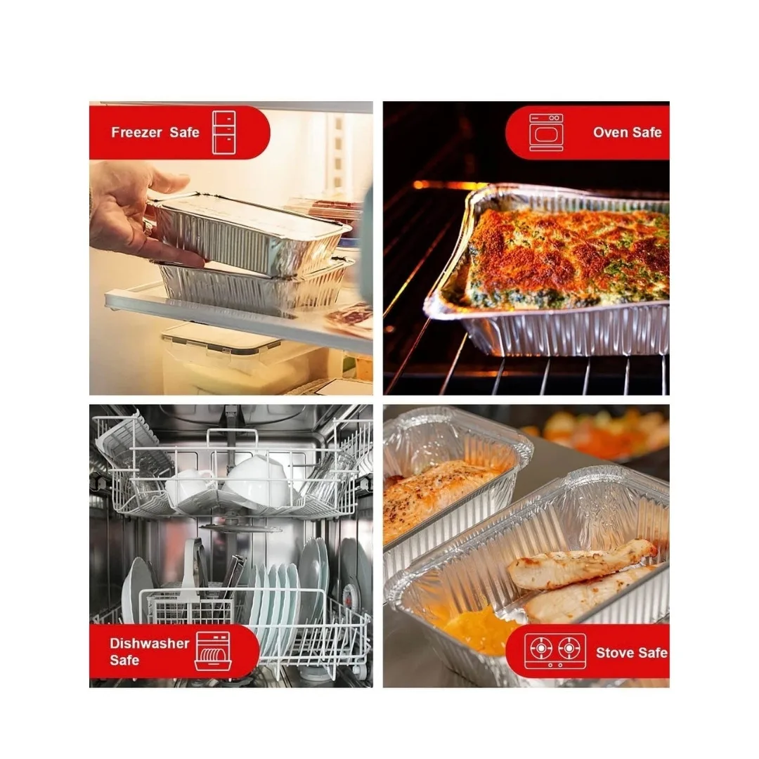 Aluminum Foil Packaging Takeaway Salad Lunch Box Portable Aluminum Foil Baking Aluminum Foil Dining Box With Lid 250 to 1200Ml