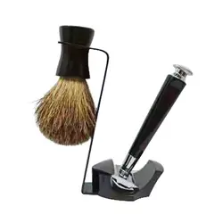 Высококачественный черный бритвенный набор с двойной безопасной бритвенной станцией и металлической подставкой для бритья для мужчин