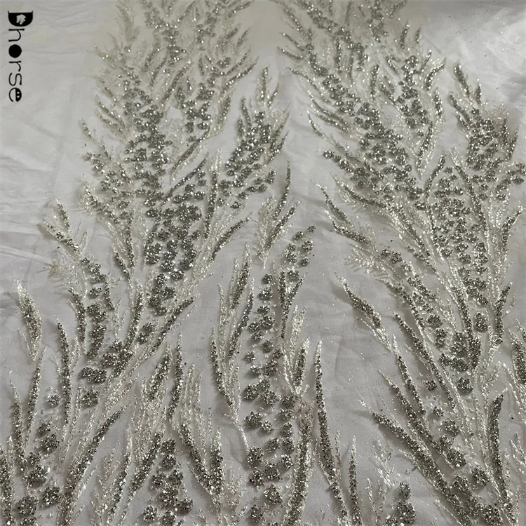 New 2023 top end grey shiny rhinestone beaded glitter lace fabric for making dress