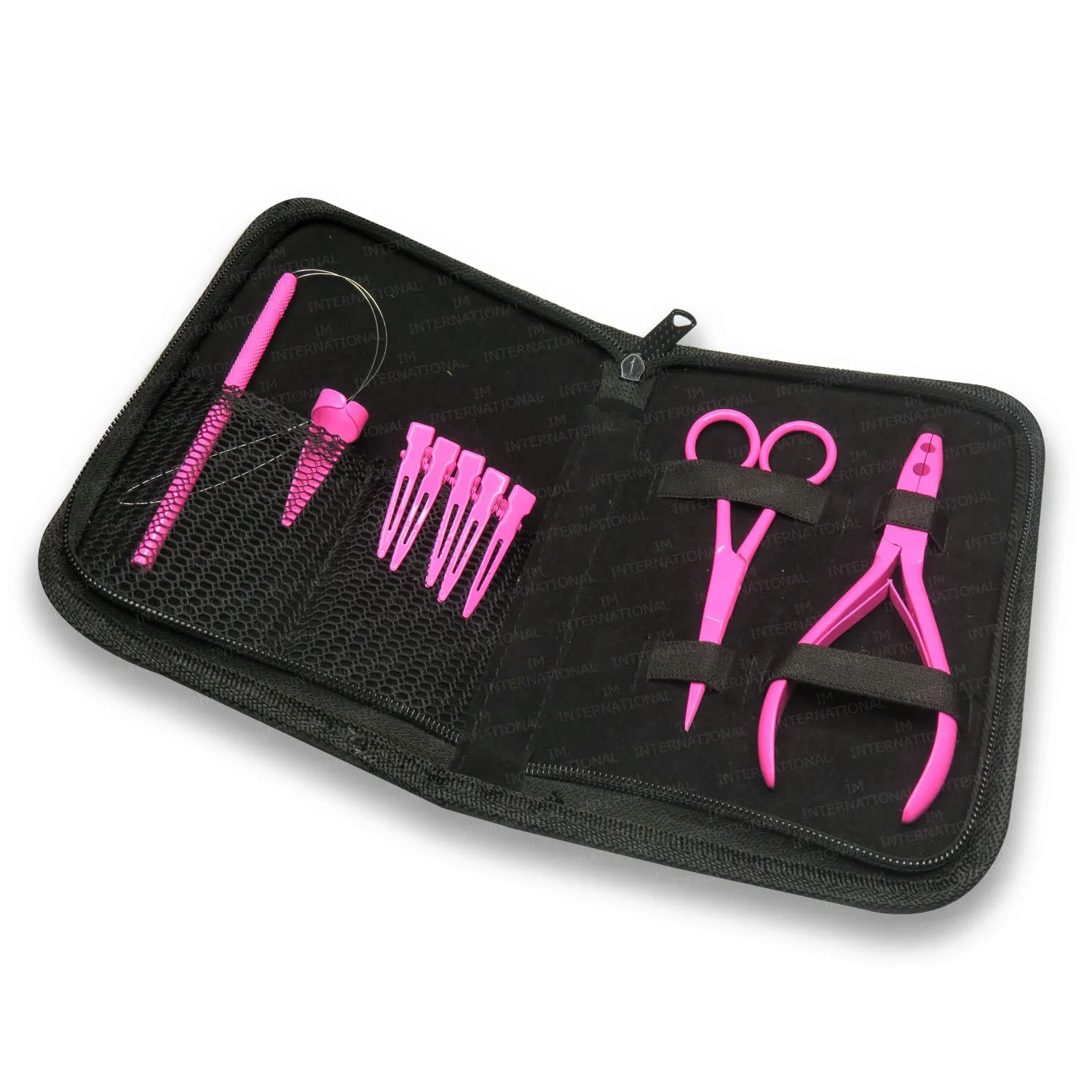 Two Hole Hot Pink Pliers Microlink Hair Extension Tool Kits Marking Clips Threader Scissor Hair Parting Ring Set