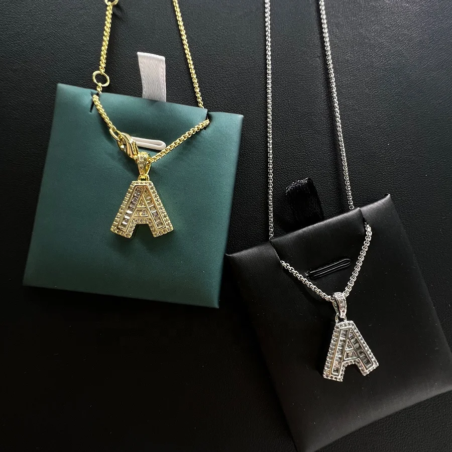 26 English Initials 18k Gold Plated Letter 18kgp Initial Icy Necklace Personalized Name Jewelry Large Initial Pendant