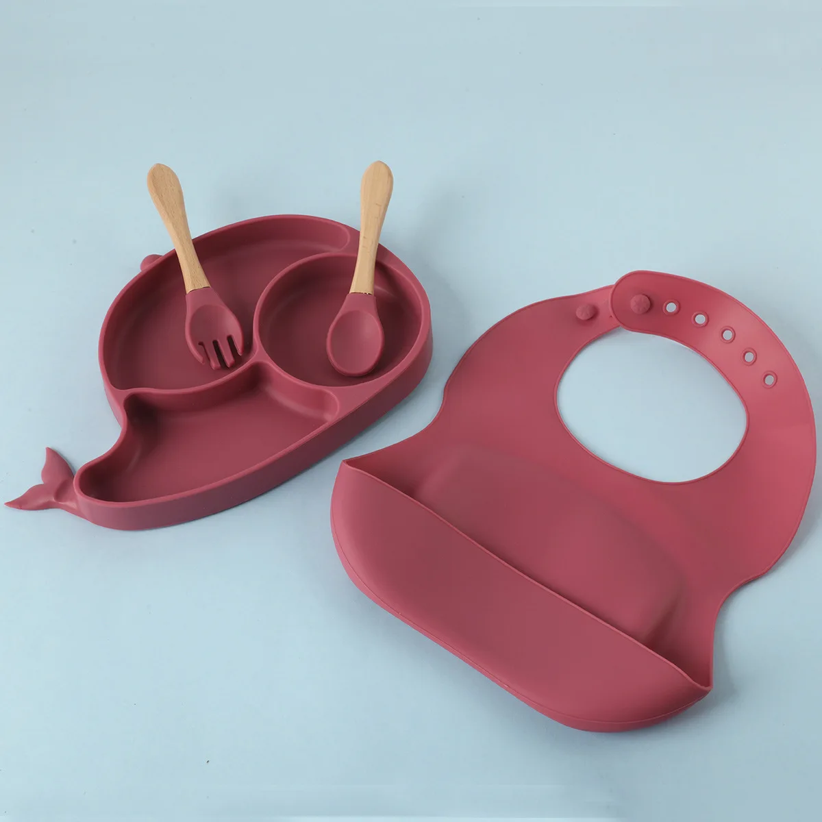 Silicone baby feeding sets Divided Suction dinner plate sets on chair Supplementary food plate sets bowl bibs spoon water cup
