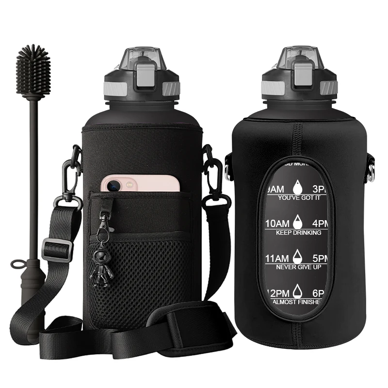 wholesale logo printed large 1 gallon motivational plastic water bottle with straw bottle shrink sleeve for 5 gallon