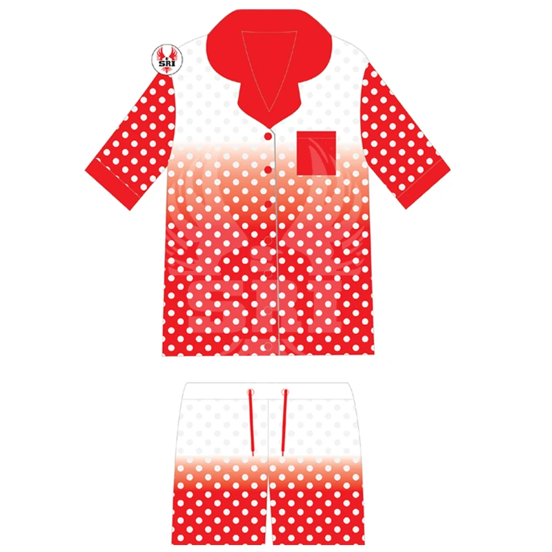 Delta Soror Embroidered Women Polka Tunic Pajama Set | Sorority Embroidery Ladies Custom Made Pajama Set Sleep Wears