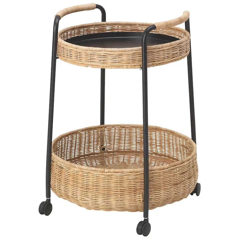 Wholesale Rattan Serving cart with storage 2 Tier Food Carts Beverage Trolleys Hotel and Restaurant Best Price Vietnam Supplier