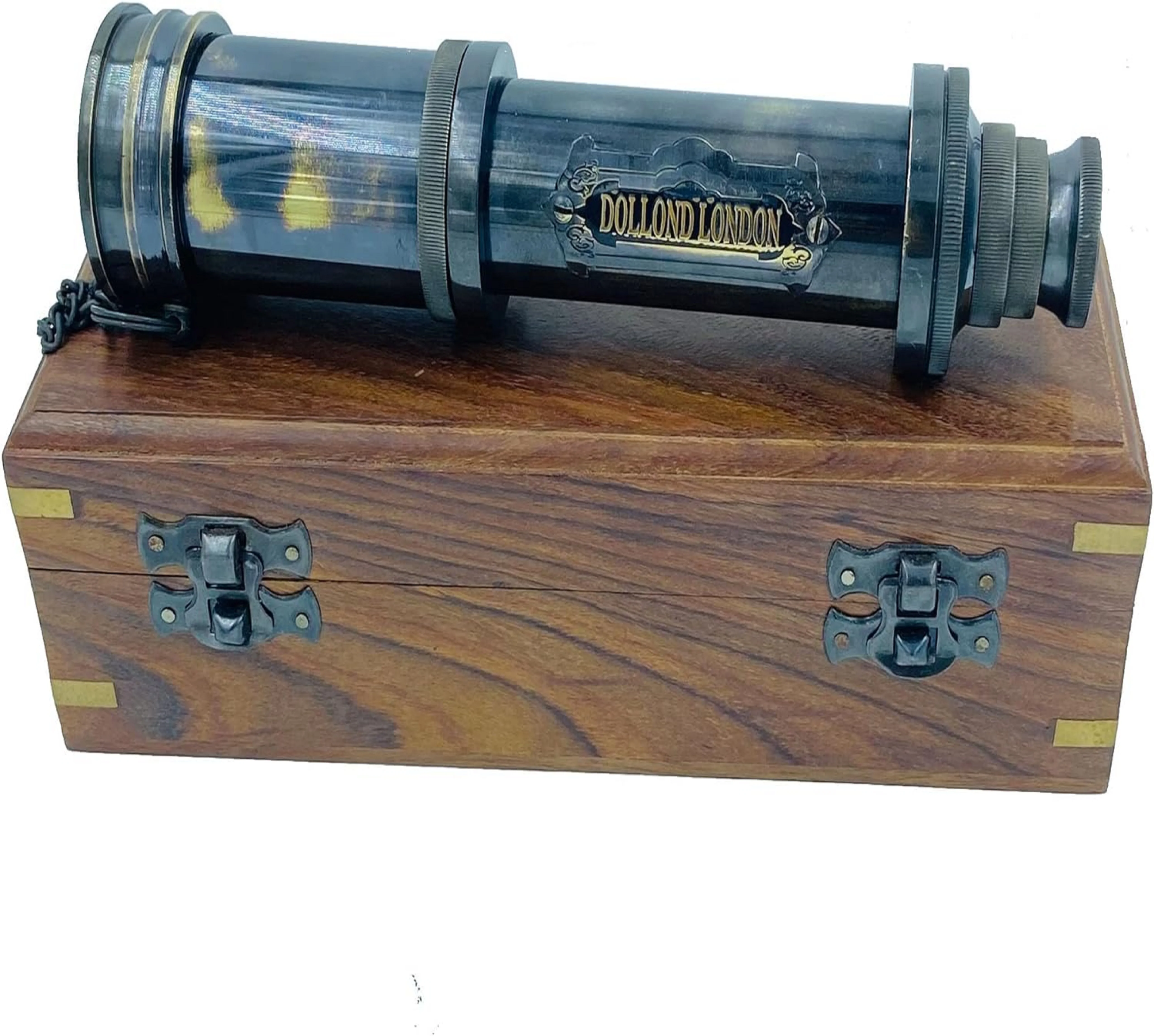 Antique Nautical Handheld Pocket Brass Pirate High Power Single Telescopic Monocular With Wooden Box