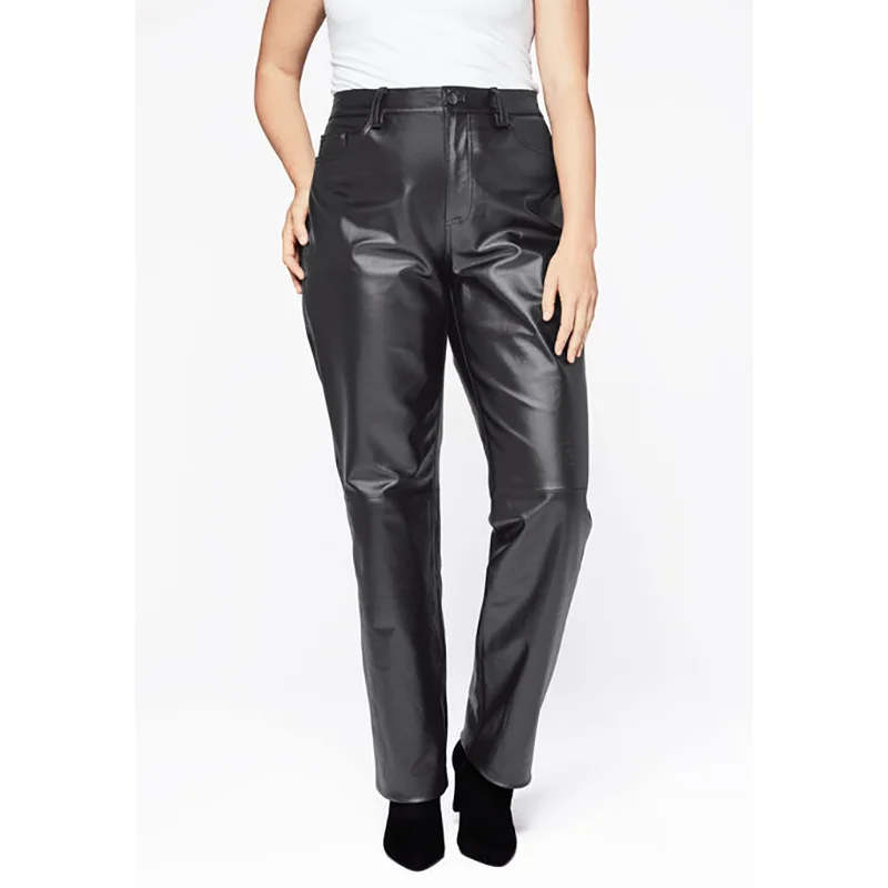 Wholesale Women Faux leather trousers High Waist ladies Women causal pants Secretly Shapes Regular Fit Straight Leg Pant