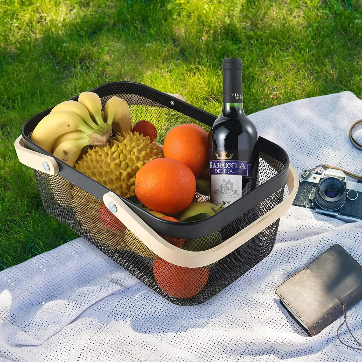 Mesh Storage Basket with Handle, Garden Harvest Basket, Mesh Fruit Vegetables Gathering Basket Bin