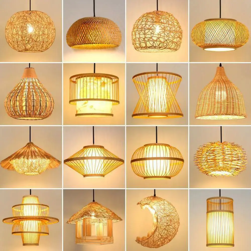 Wholesale Wicker Lamp Shade Handmade Natural Rattan Pendant Light Fixture, Woven Lamp Shade Chandelier, Hanging Ceiling Light