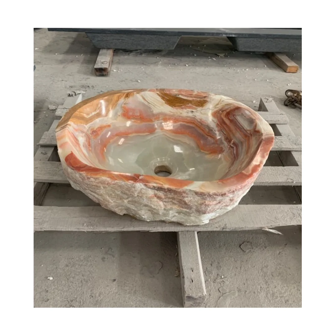Rustic Marble Hand Carved Vessel Vanity Basin Green Natural Onyx Stone Sink Single Hole Faucet Mount Home Bathroom Decoration