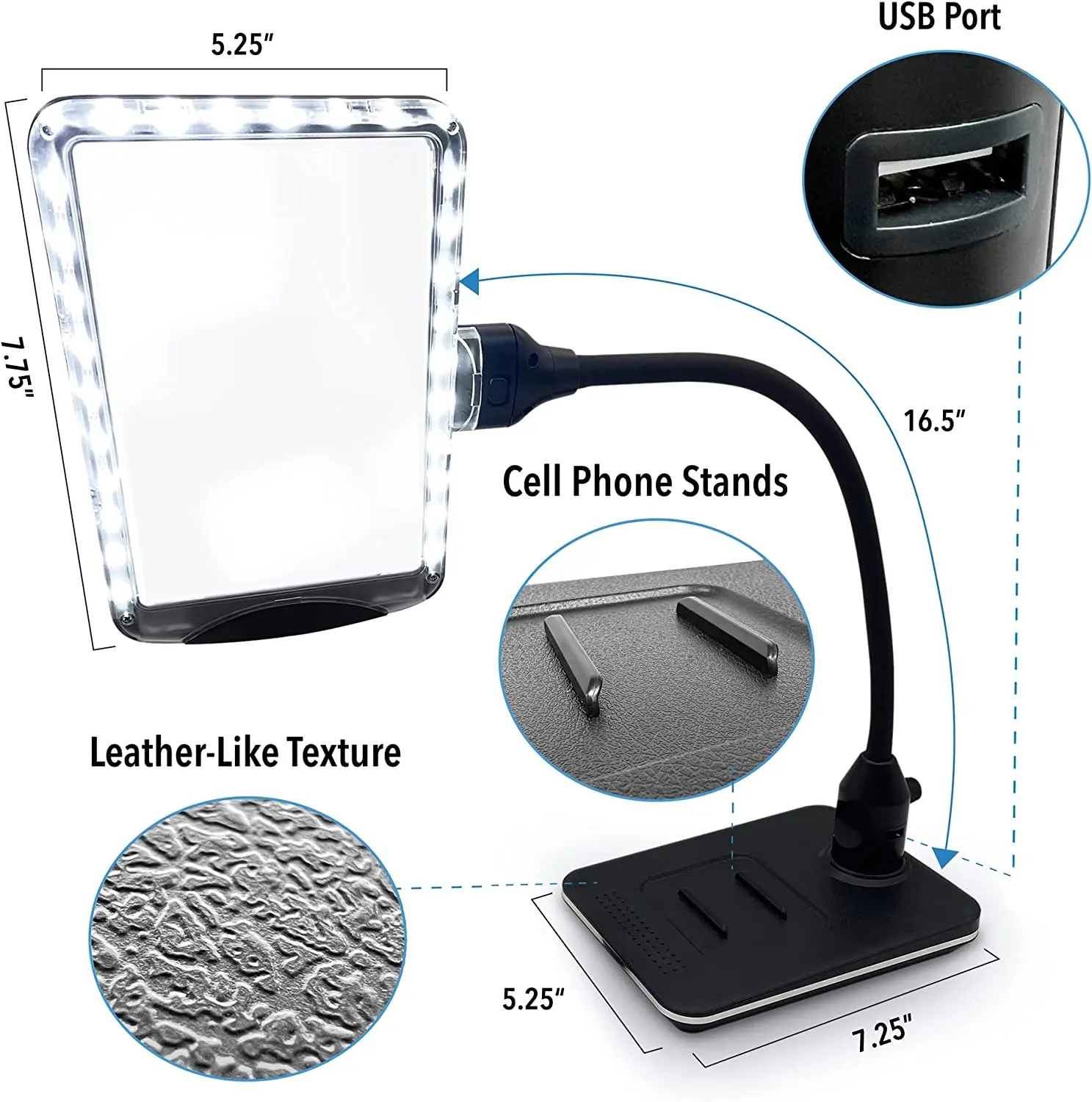 3X Magnifying Glass with Light and Stand, Flexible Gooseneck Magnifying Desk Lamp w/USB Fast Charge
