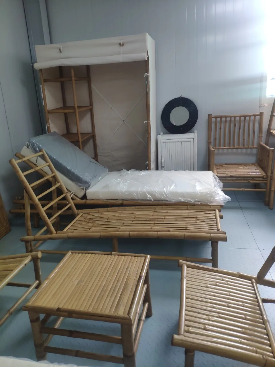 Bamboo wardrobe with canvas cover for bedroom, storage household items, natural material from Vietnam