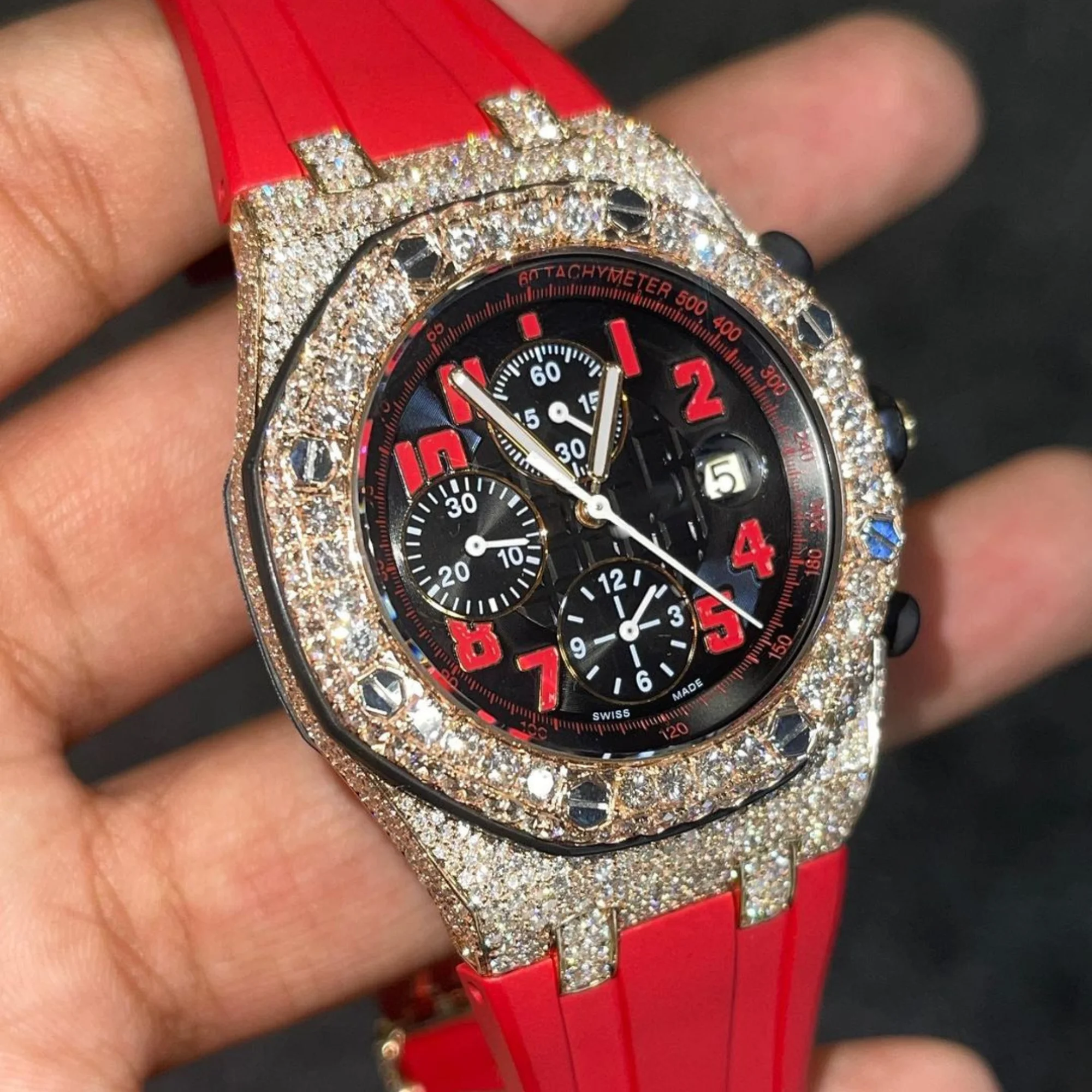 Лучшее качество индивидуальные часы из нержавеющей стали с муассанитом для мужчин 20 мм ширина ремешка новая функция даты стеклянный циферблат окно