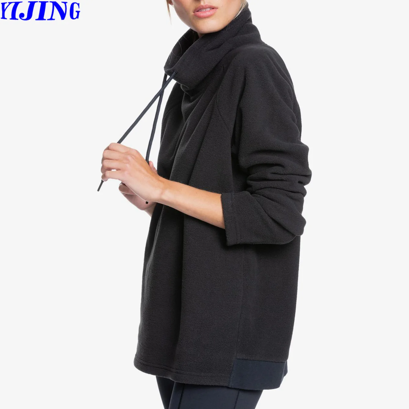 100% Cotton Long Sleeve Front Pocket PullOver Sweatshirts High Collar Dropped Shoulder Hoodies Funnel Neck Hoodie For Women