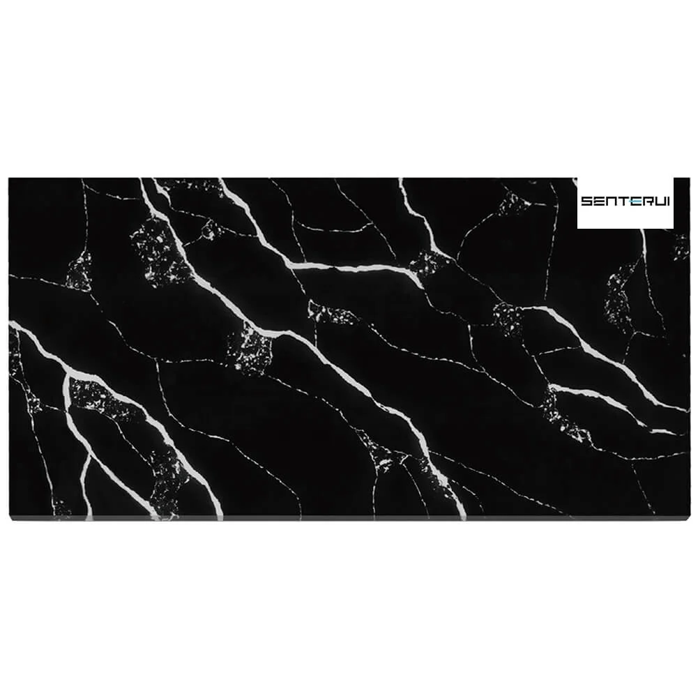 Centurymosaic Wholesale Artificial Black Calacatta Quartz Stone Kitchen Countertop Tops Big Slabs