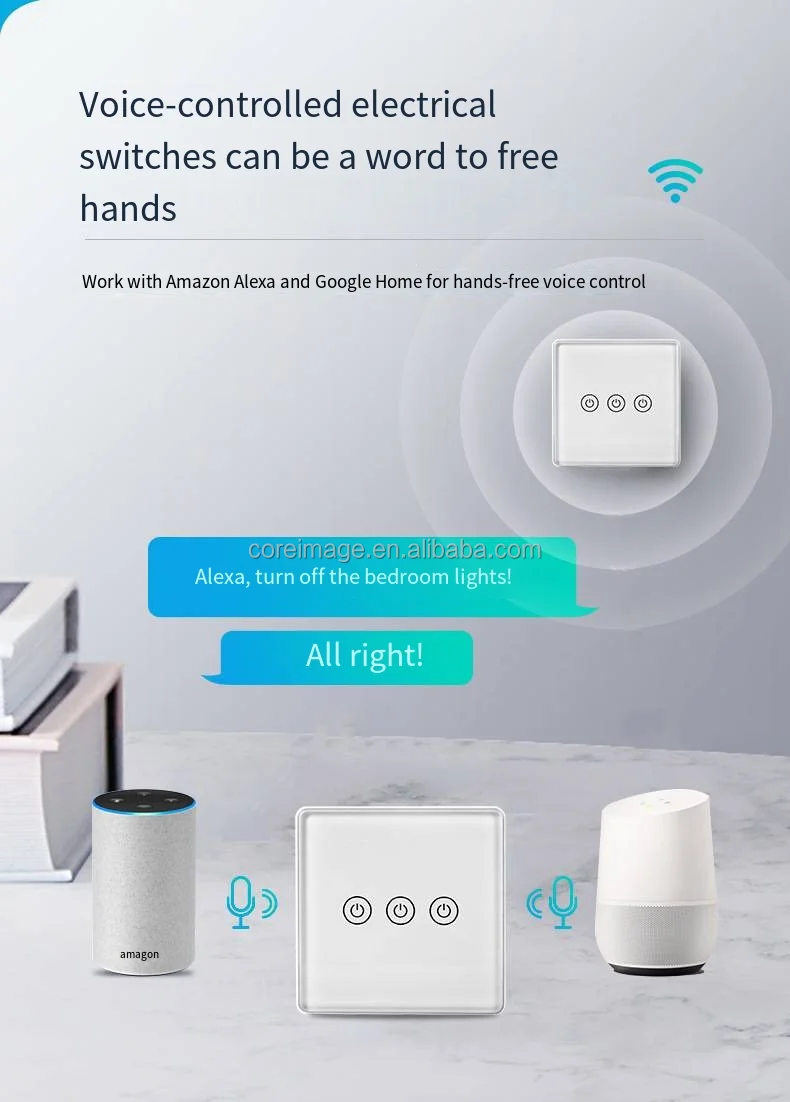 EU Standard APP Remote Control Smart Light Switch Works with Alexa and Google Home Voice Control WiFi Switch